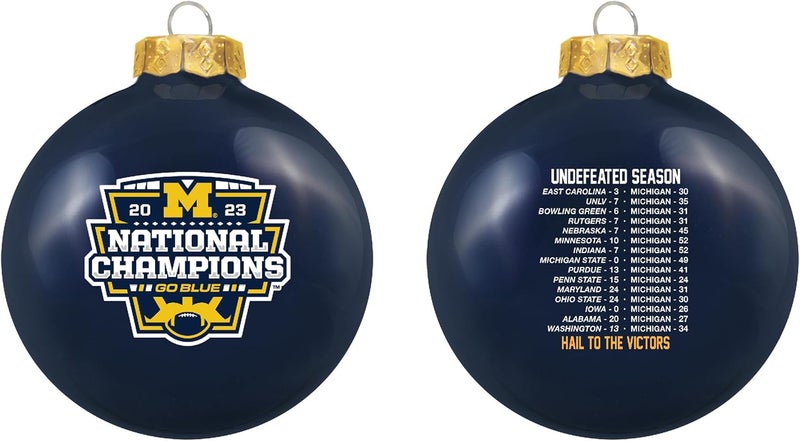 NCAA Michigan 2023 College Football National Champions Ornament -3 1/4" Glass Ball Tree Ornament-2 Sides-Blue